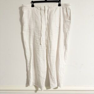 Weekend Choices Drawstring Crop White Linen Pants